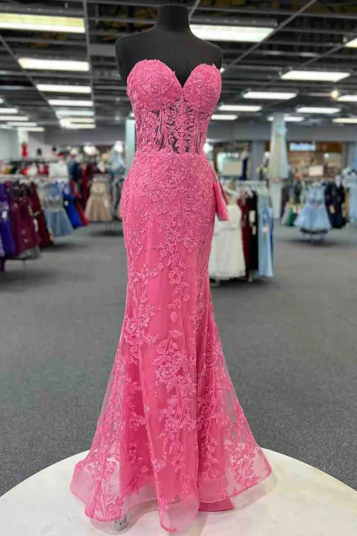 Strapless Sweetheart Mermaid Prom Dress with Lace Appliques