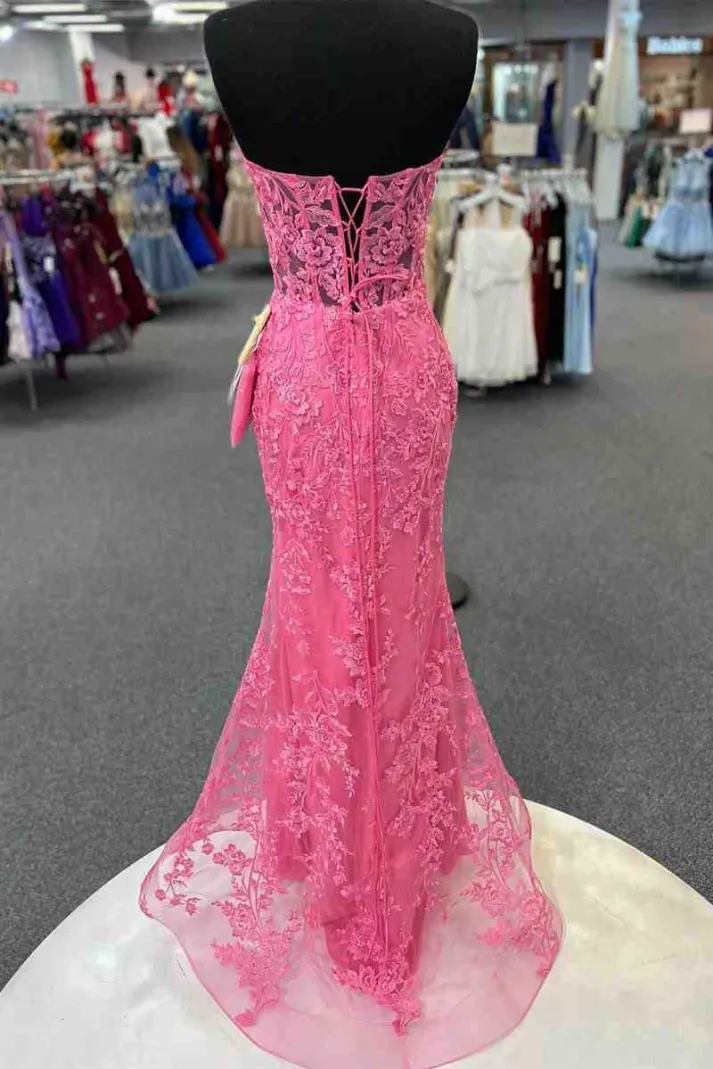 Strapless Sweetheart Mermaid Prom Dress with Lace Appliques