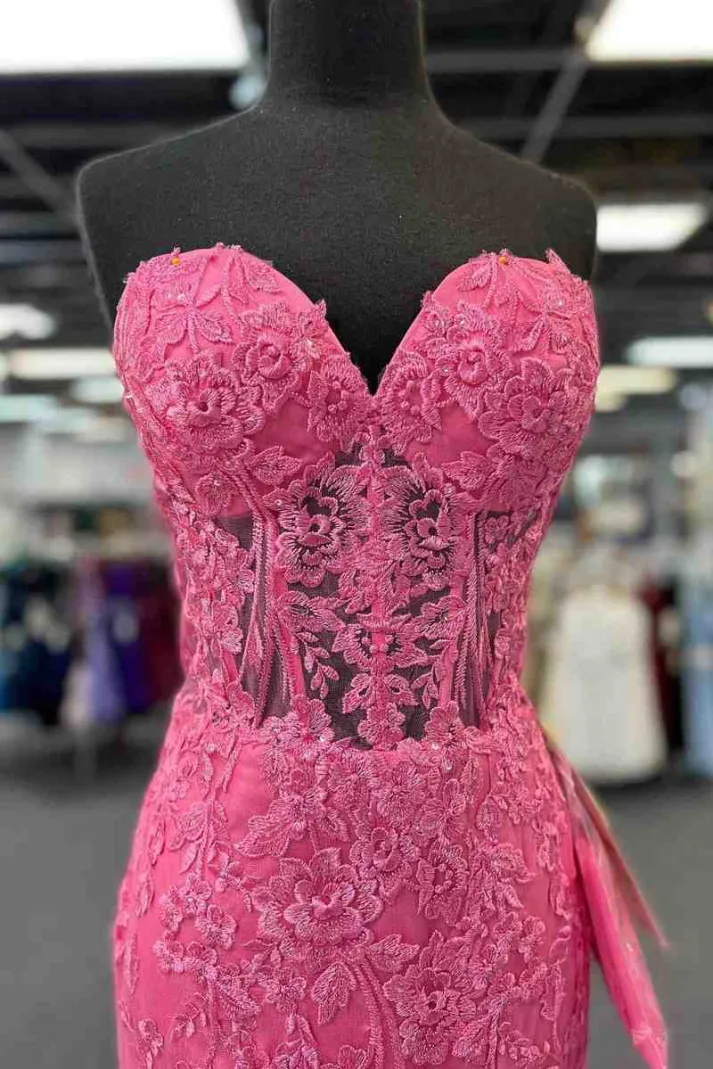 Strapless Sweetheart Mermaid Prom Dress with Lace Appliques