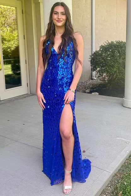 Spaghetti Straps Mermaid Prom Dress with Mirror-Cut Sequins