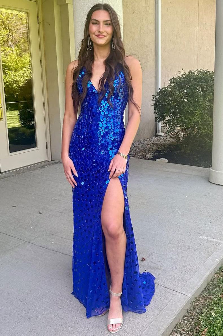 Spaghetti Straps Mermaid Prom Dress with Mirror-Cut Sequins