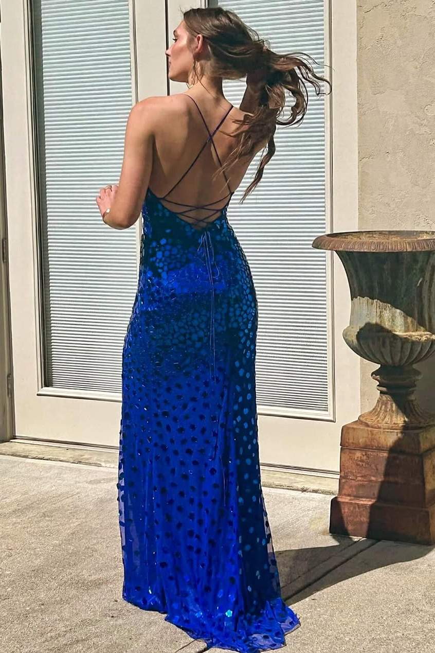 Spaghetti Straps Mermaid Prom Dress with Mirror-Cut Sequins