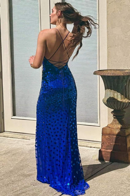 Spaghetti Straps Mermaid Prom Dress with Mirror-Cut Sequins