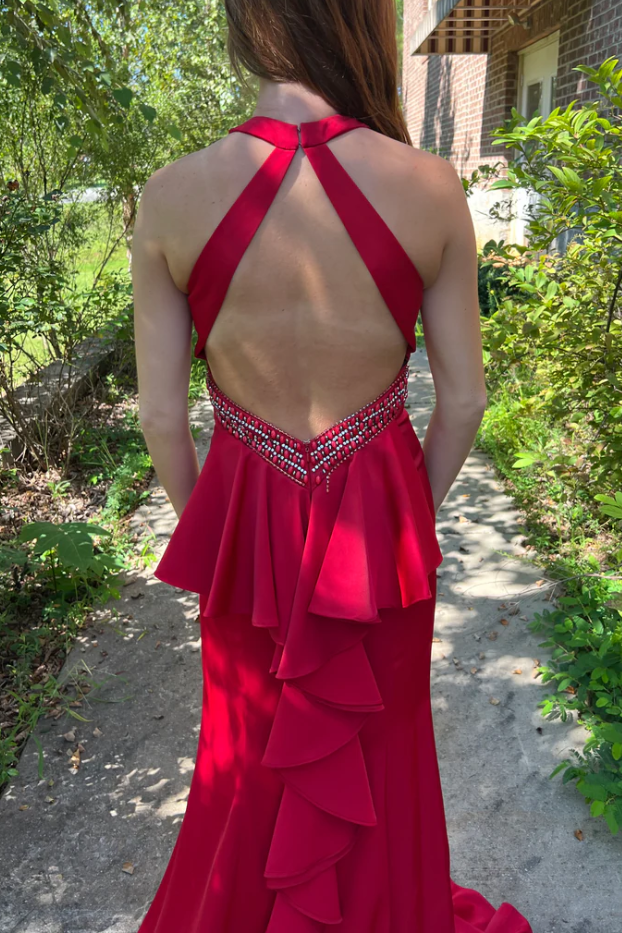 Mermaid Scoop Neck Satin Pleated Sleeveless Formal Prom Dress