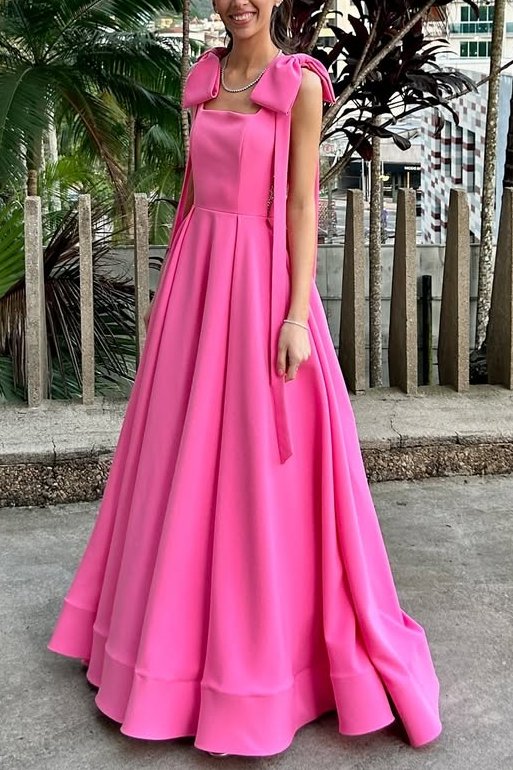 A-Line Satin Pleated Sleeveless Long Prom Dress in Pink