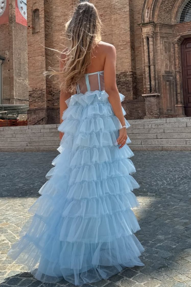 Strapless Sweetheart A-Line Layered Tulle Long Formal Dress