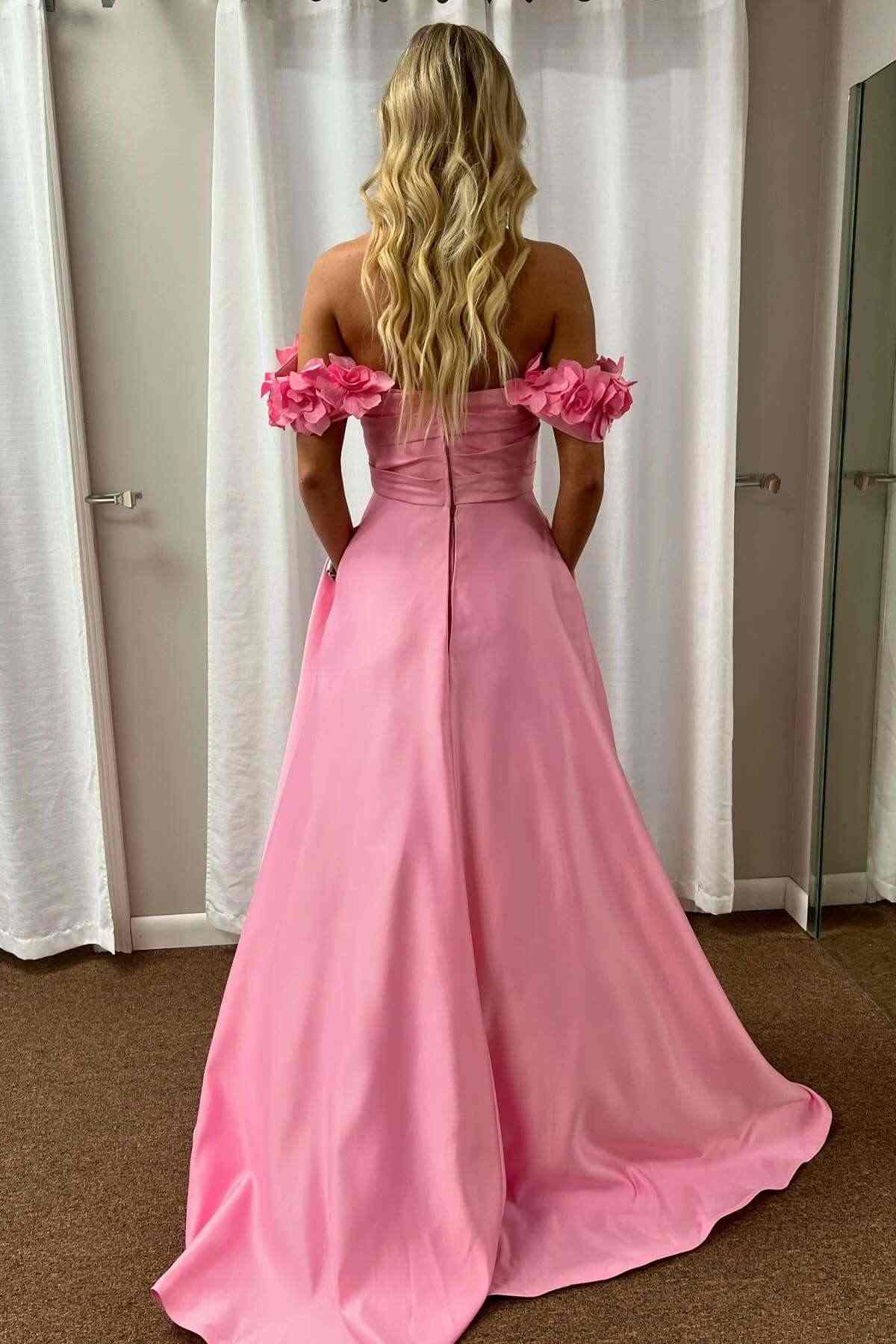A-Line Off-Shoulder Empire-Waist Pleated Satin Formal Prom Dress