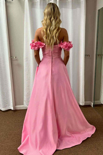 A-Line Off-Shoulder Empire-Waist Pleated Satin Formal Prom Dress