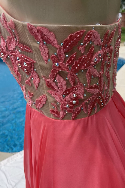 Strapless Sweetheart A-Line Pleated Chiffon Long Prom Dress