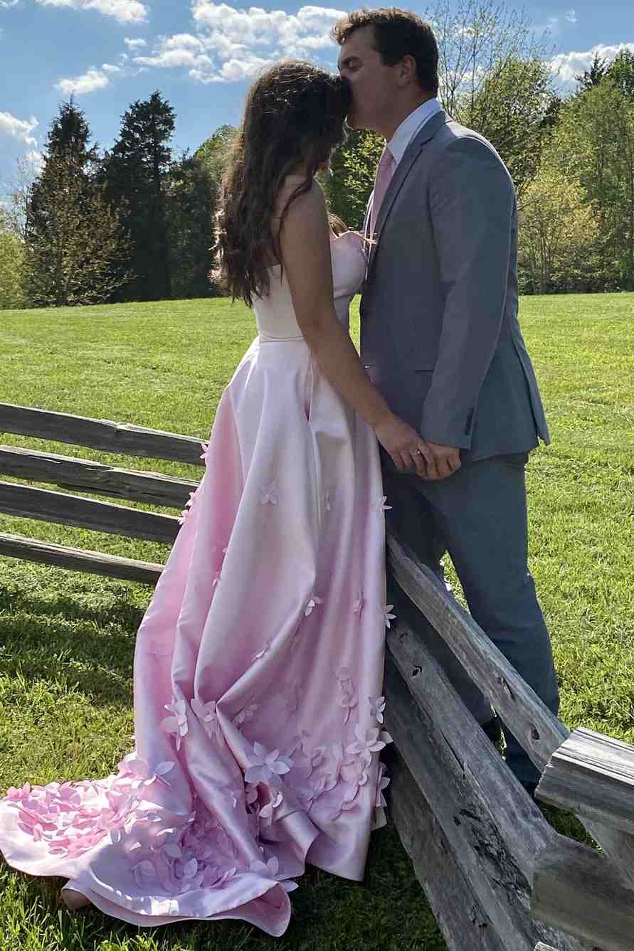 A-Line Strapless Empire-Waist Prom Dress Featuring Elegant 3D Floral Appliques