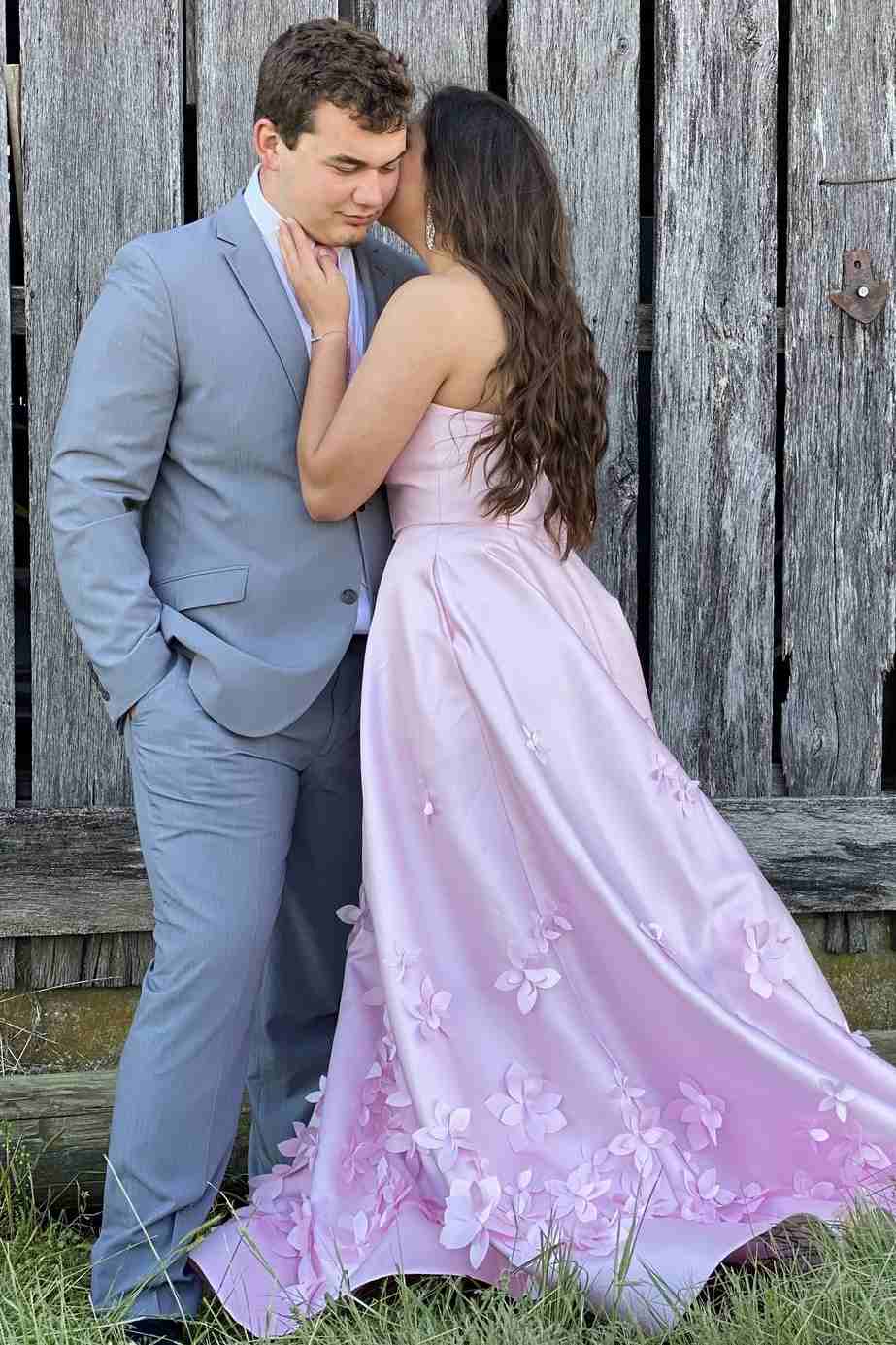 A-Line Strapless Empire-Waist Prom Dress Featuring Elegant 3D Floral Appliques
