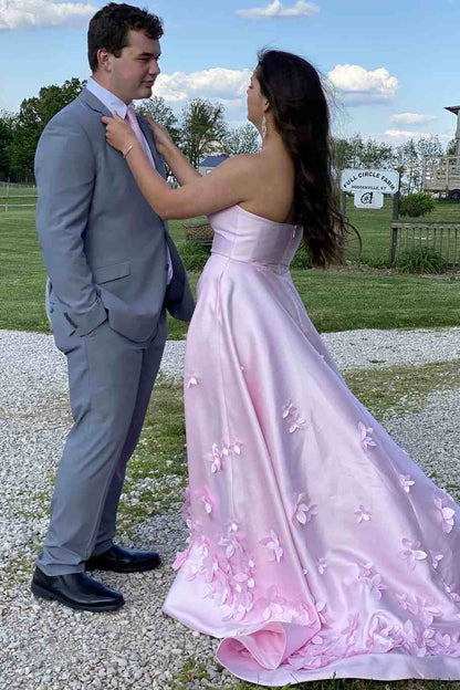 A-Line Strapless Empire-Waist Prom Dress Featuring Elegant 3D Floral Appliques