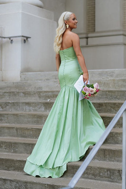 Strapless Sweetheart Mermaid Satin Sleeveless Long Prom Dress Mint