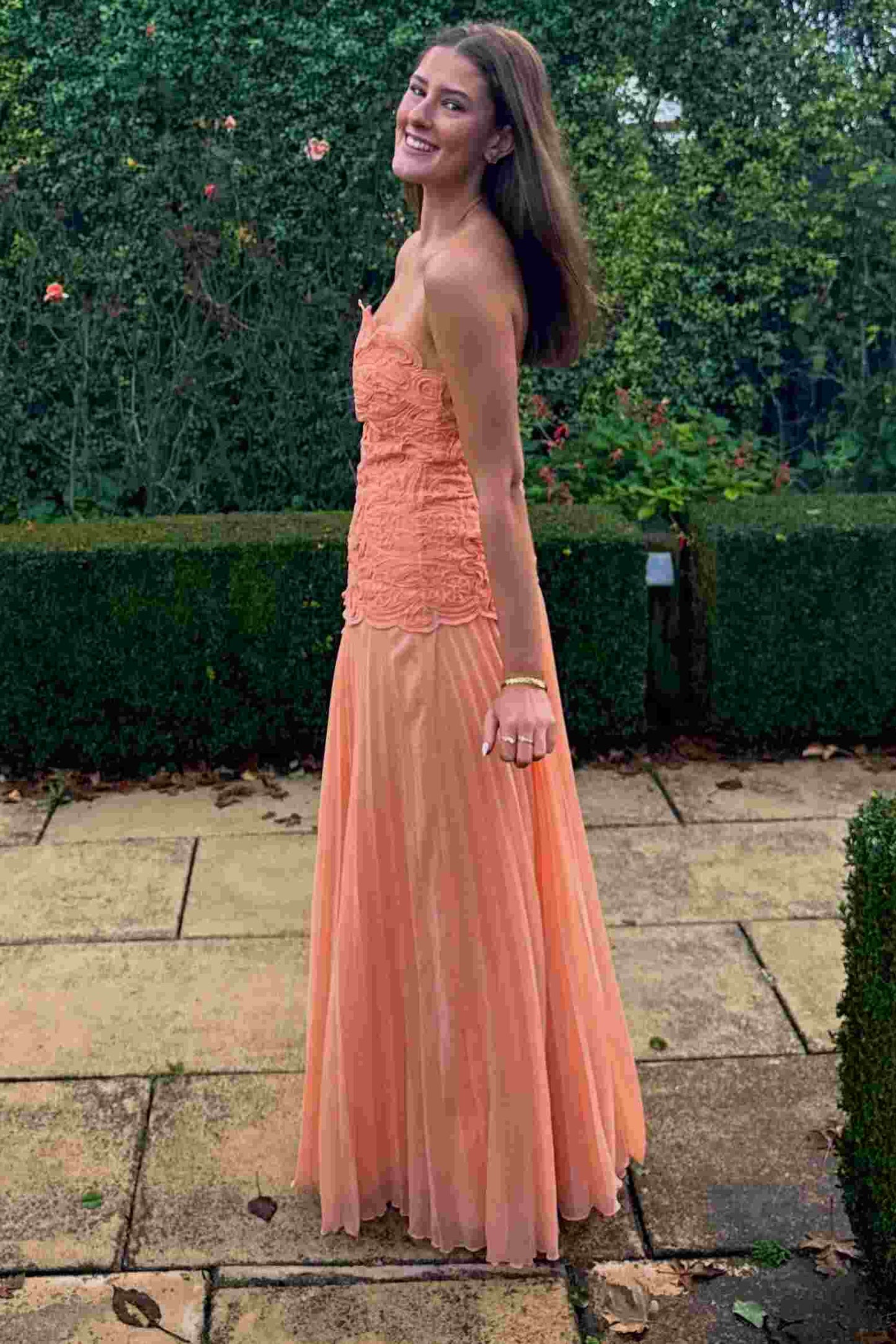 Orange A-Line Strapless Chiffon Pleated Long Prom Dress