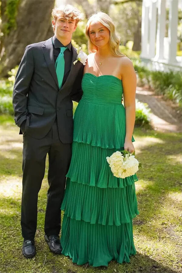 A-Line Strapless Sweetheart Ruffled Multi-Layer Long Prom Dress