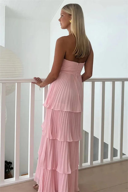 A-Line Strapless Sweetheart Ruffled Multi-Layer Long Prom Dress