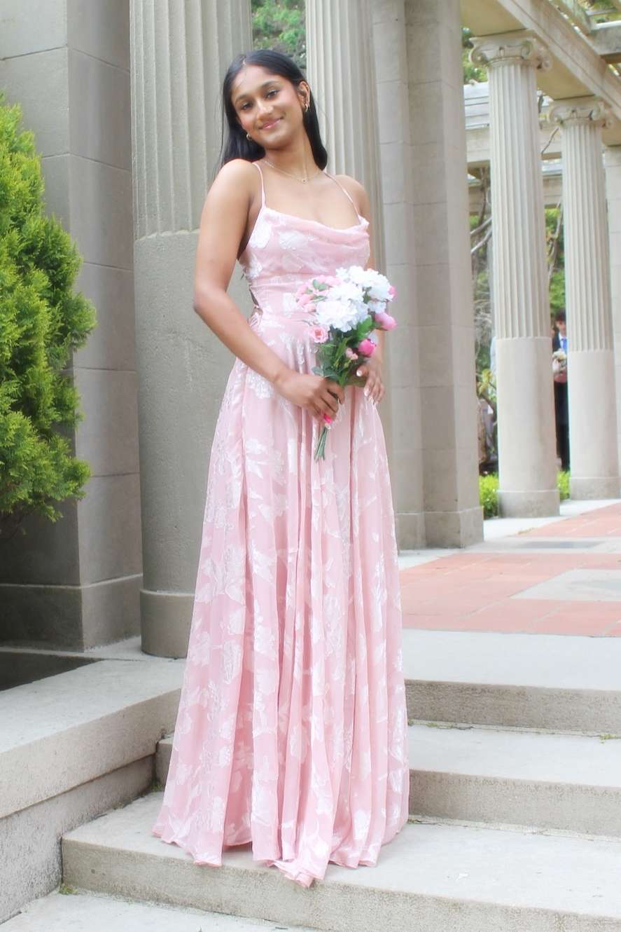 Pink Spaghetti Straps A-Line Sleeveless Long Formal Prom Dress
