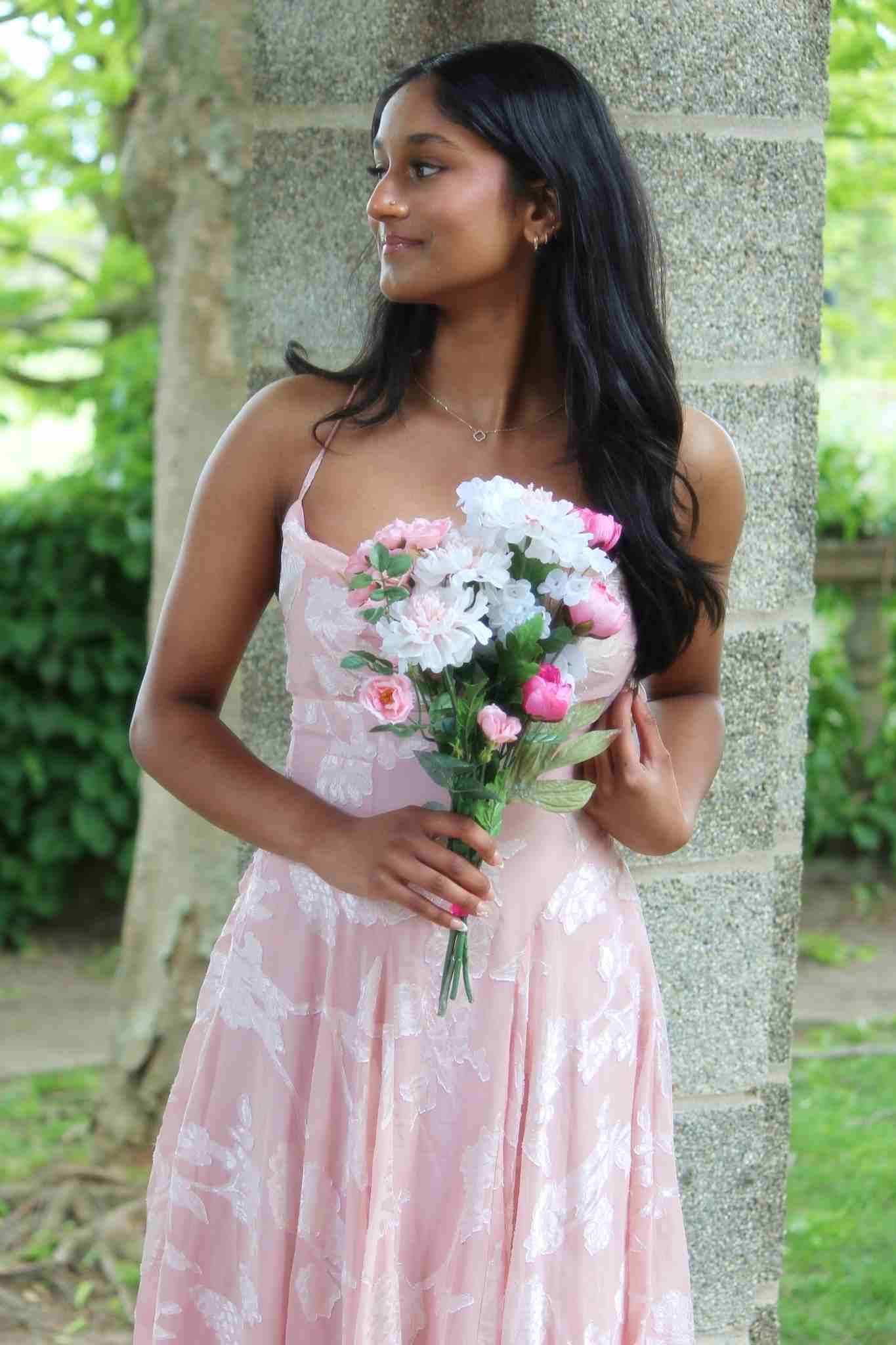 Pink Spaghetti Straps A-Line Sleeveless Long Formal Prom Dress