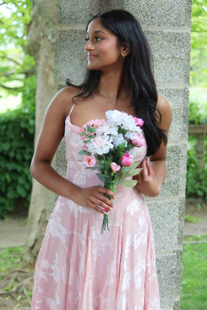 Pink Spaghetti Straps A-Line Sleeveless Long Formal Prom Dress