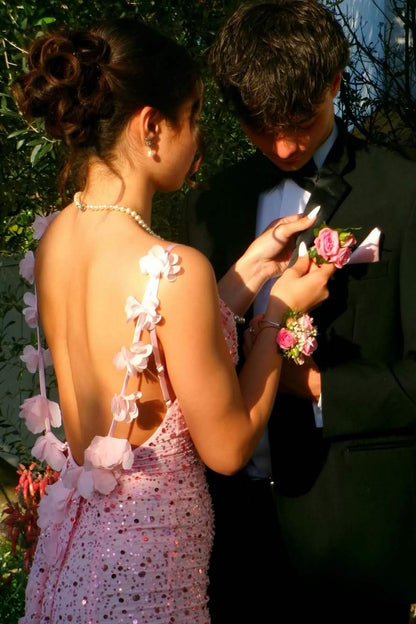 Sparkly Spaghetti Strap Sequined Backless Mermaid Long Prom Dress