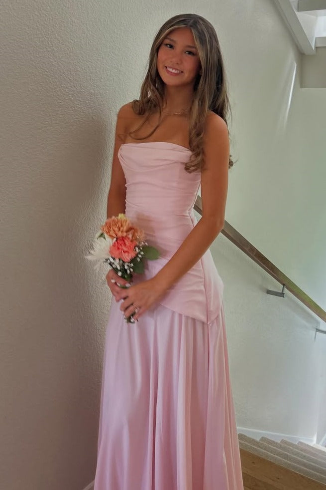 Strapless A-Line Empire-Waist Pleated Sleeveless Long Prom Dress