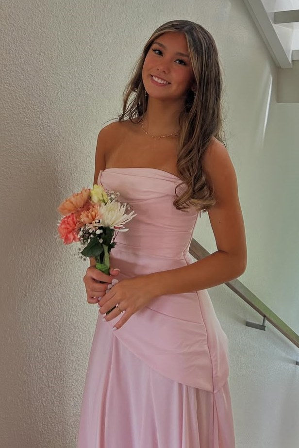 Strapless A-Line Empire-Waist Pleated Sleeveless Long Prom Dress