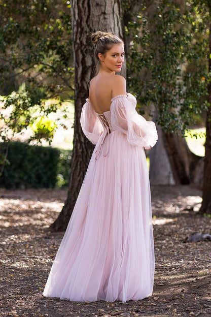 A-Line Long Sleeves Lace Appliques Prom Dress