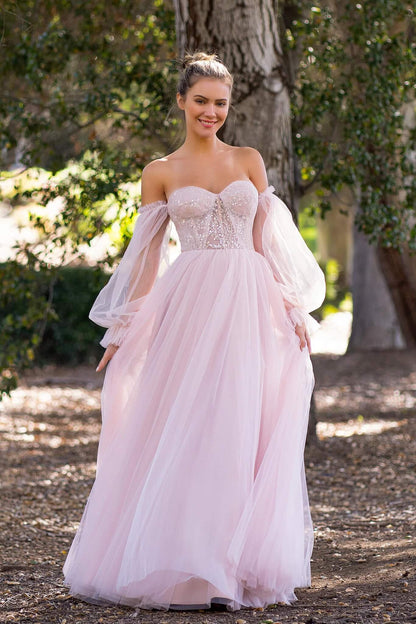 A-Line Long Sleeves Lace Appliques Prom Dress