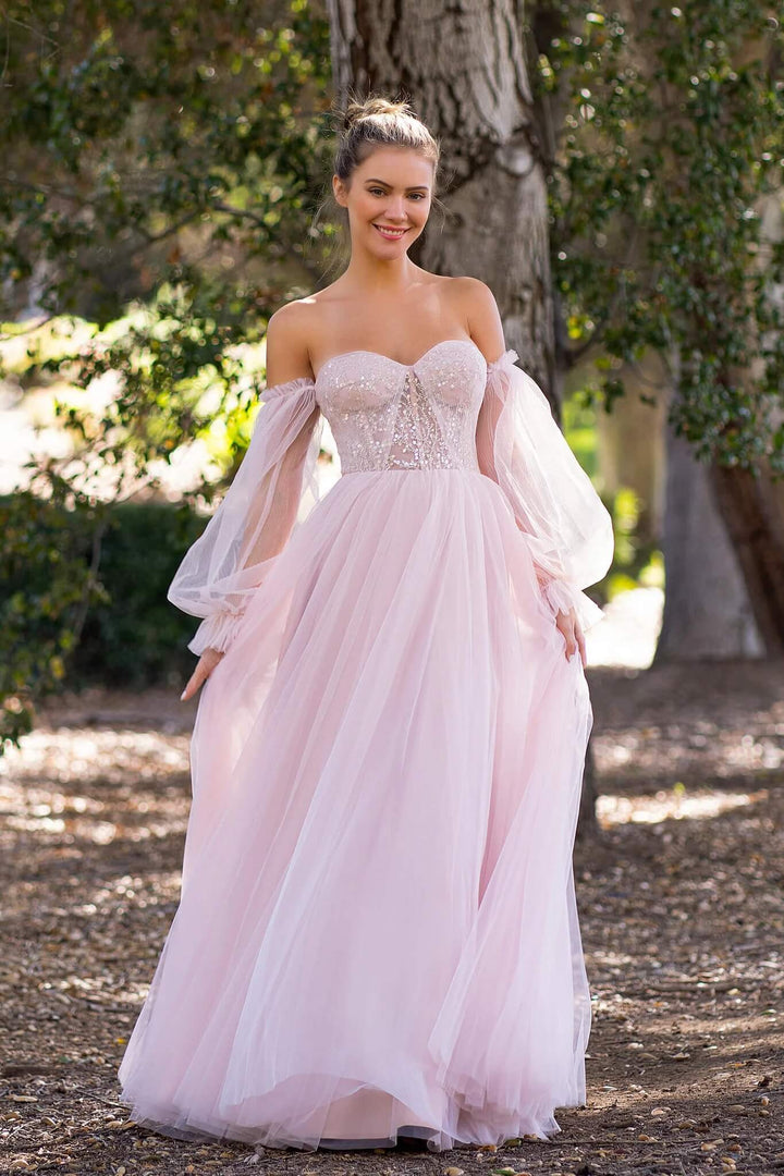 A-Line Long Sleeves Lace Appliques Prom Dress