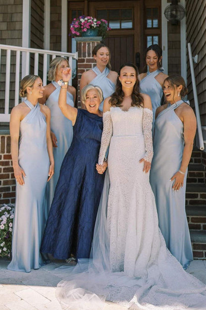 Elegant Halter Cutout Back Long Bridesmaid Dress for Weddings