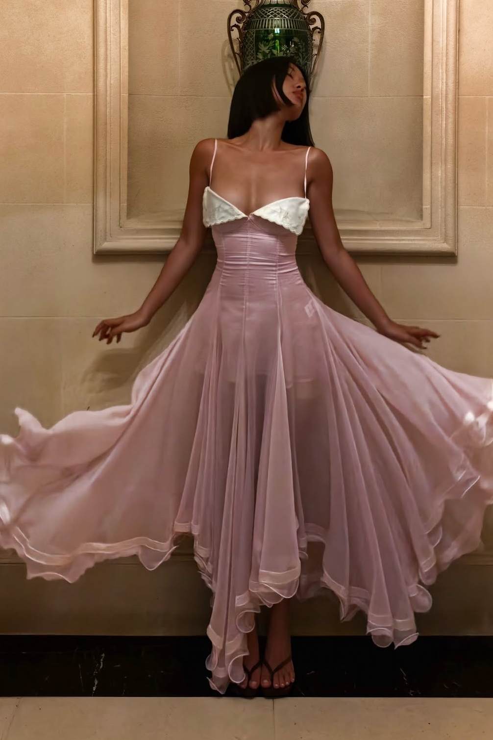 Spaghetti Strap A-Line V-Neck Ruffled Sleeveless Prom Party Dress