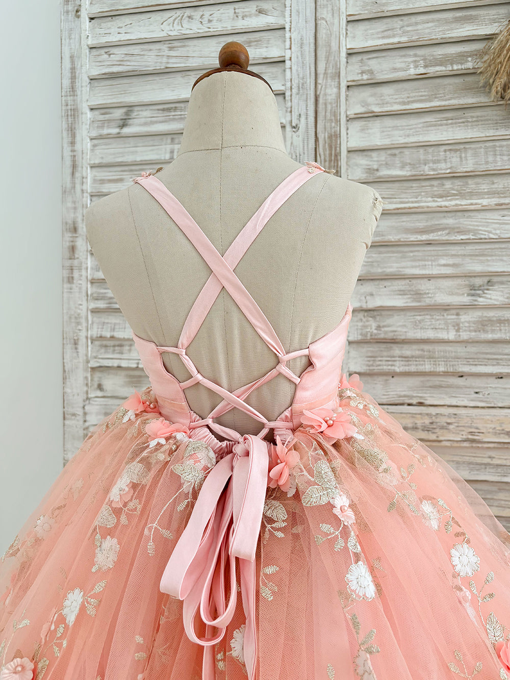 3D Flowers Pink Tulle Sweetheart Wedding Flower Girl Dress Kids Pageant Gown