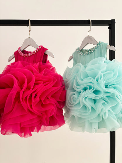 Ball Gown Beaded Sleeveless Rosette Organza Knee Length Kids Party Flower Girl Dress