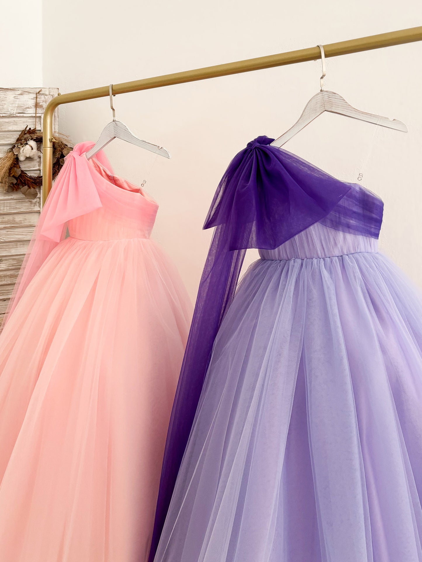 Ball Gown One Shoulder Draped Pink Tulle Flower Girl Dress Pageant Party