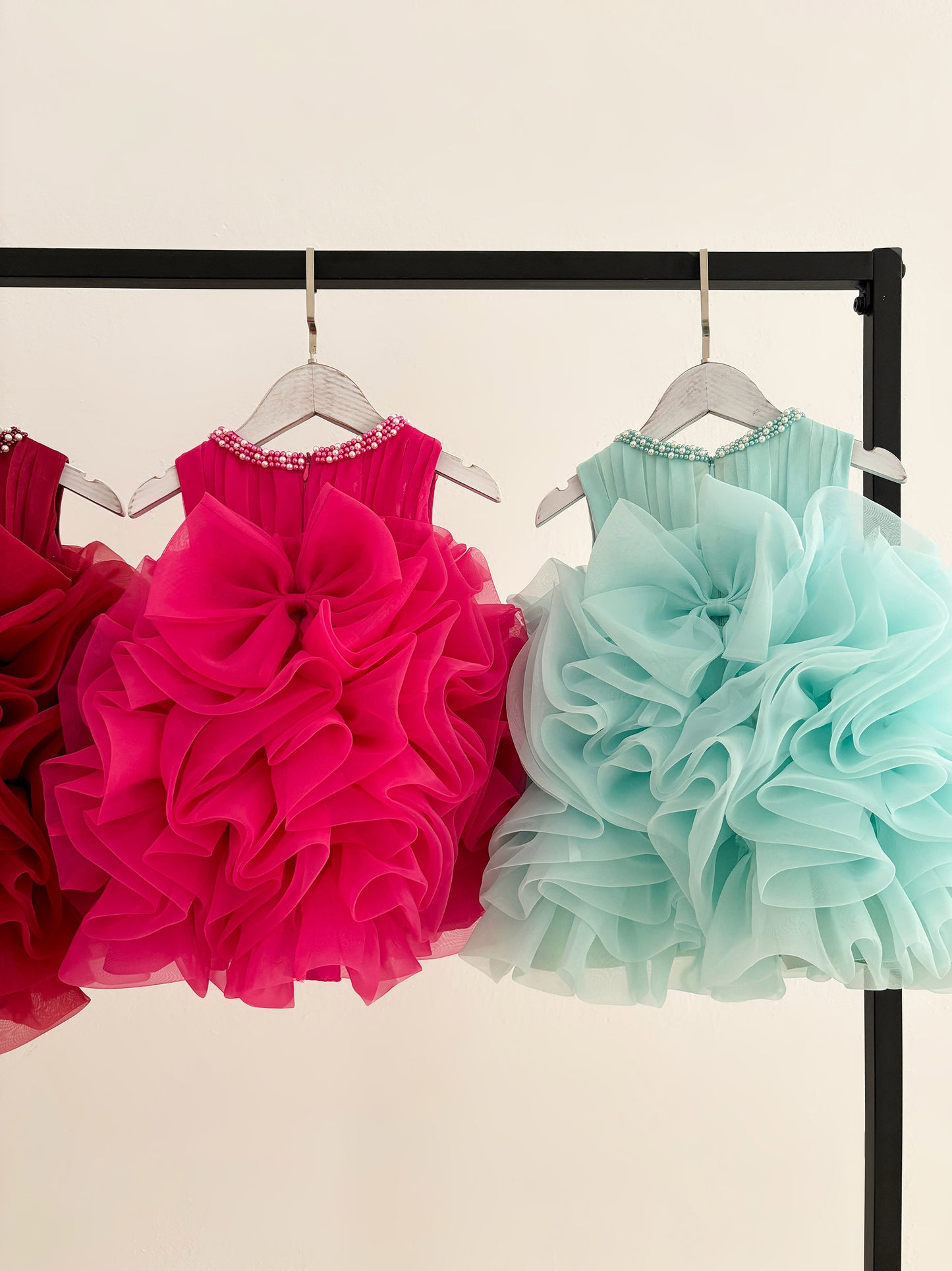 Ball Gown Beaded Sleeveless Rosette Organza Knee Length Kids Party Flower Girl Dress