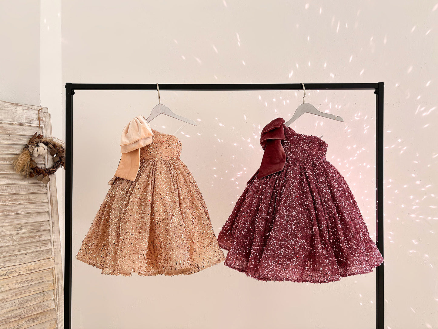 One Shoulder Burgundy Sequin Knee Length Kids Party Wedding Flower Girl Dress