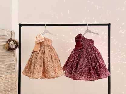 One Shoulder Burgundy Sequin Knee Length Kids Party Wedding Flower Girl Dress
