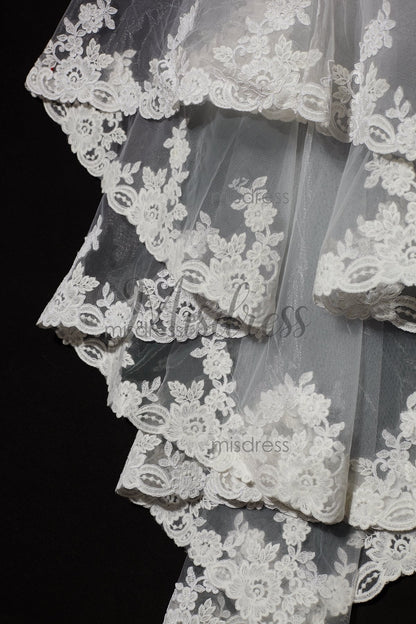2 Layers Elbow Length Lace Wedding Veil - Wedding Veils