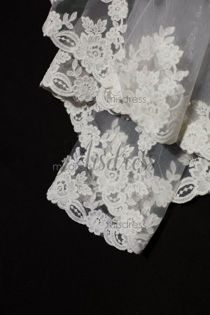 2 Layers Elbow Length Lace Wedding Veil - Wedding Veils