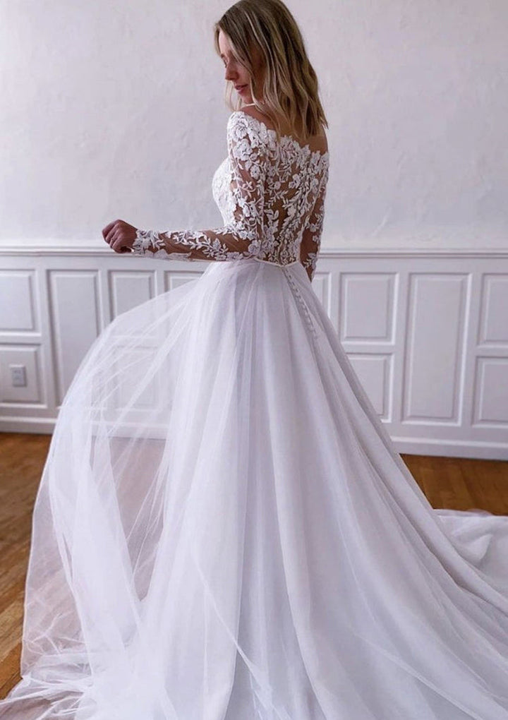 Elegant White Dresses Sleeves Champagne Dress Champagne Tulle Wedding Dress With Illusion Lace Long Sleeves Loveangeldress Elegant White Dresses Sleeves Champagne Dress Champagne Tulle Wedding Dress With Illusion Lace Long Sleeves Loveangeldress