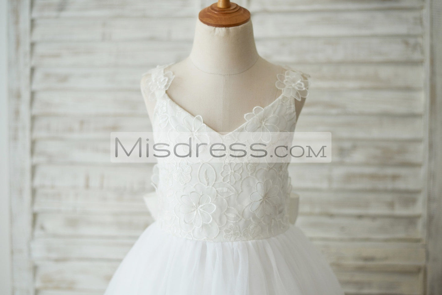 Ankle Length Ivory Lace Tulle 3D Flowers Wedding Flower Girl Dress With Big Bow - Flower Girl Dresses