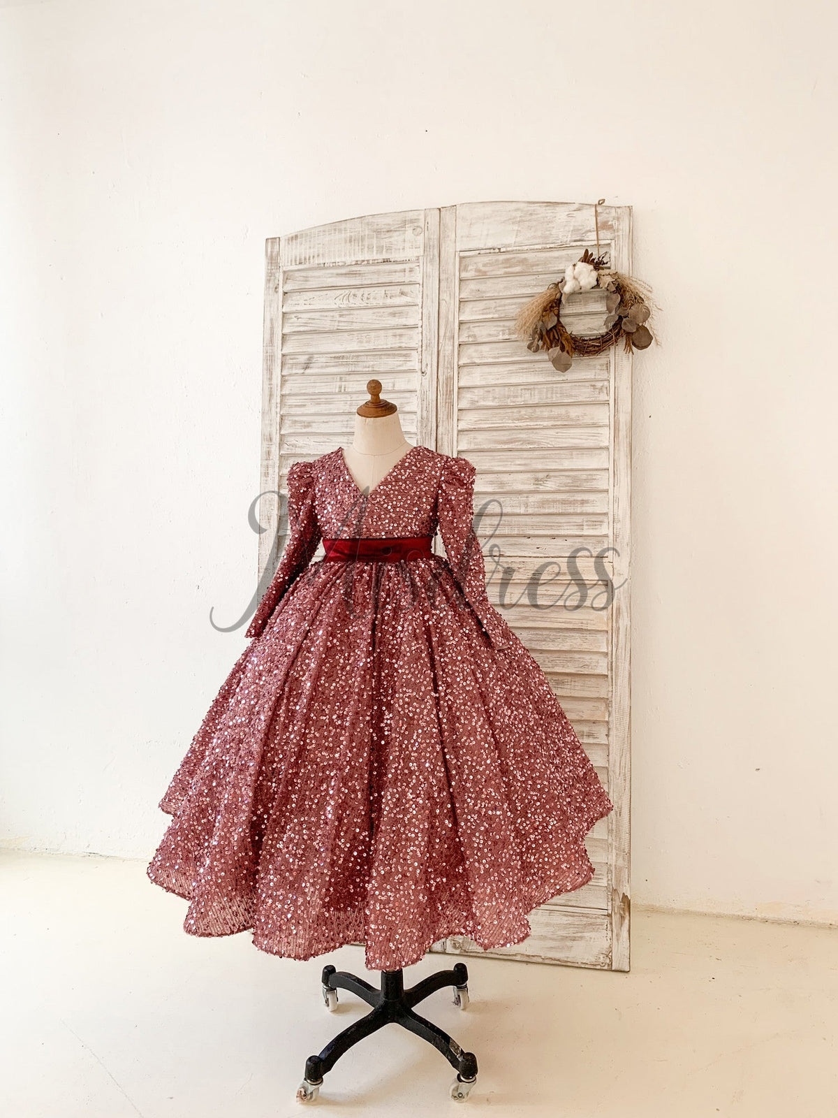 burgundy dress birthday V Back Long Sleeves Sequin Wedding Flower Girl Party Dress 5T SCHL002729_B_XXL Size:14 US quality burgundy sequin couture New Pure Handmade Blue