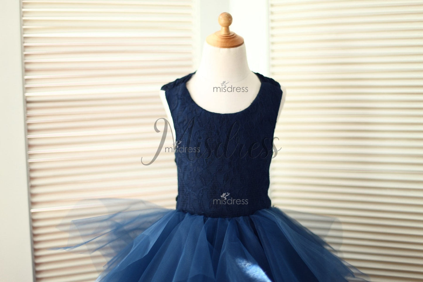Backless Navy Blue Lace Ruffle Tulle Skirt Flower Girl Dress - Flower Girl Dresses