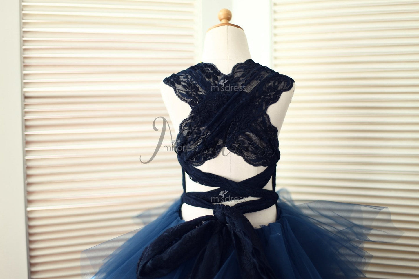 Backless Navy Blue Lace Ruffle Tulle Skirt Flower Girl Dress - Flower Girl Dresses
