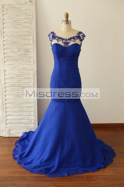 Backless Royal Blue Beaded Chiffon Mermaid Prom Dress/Evening Gown - Prom Dresses
