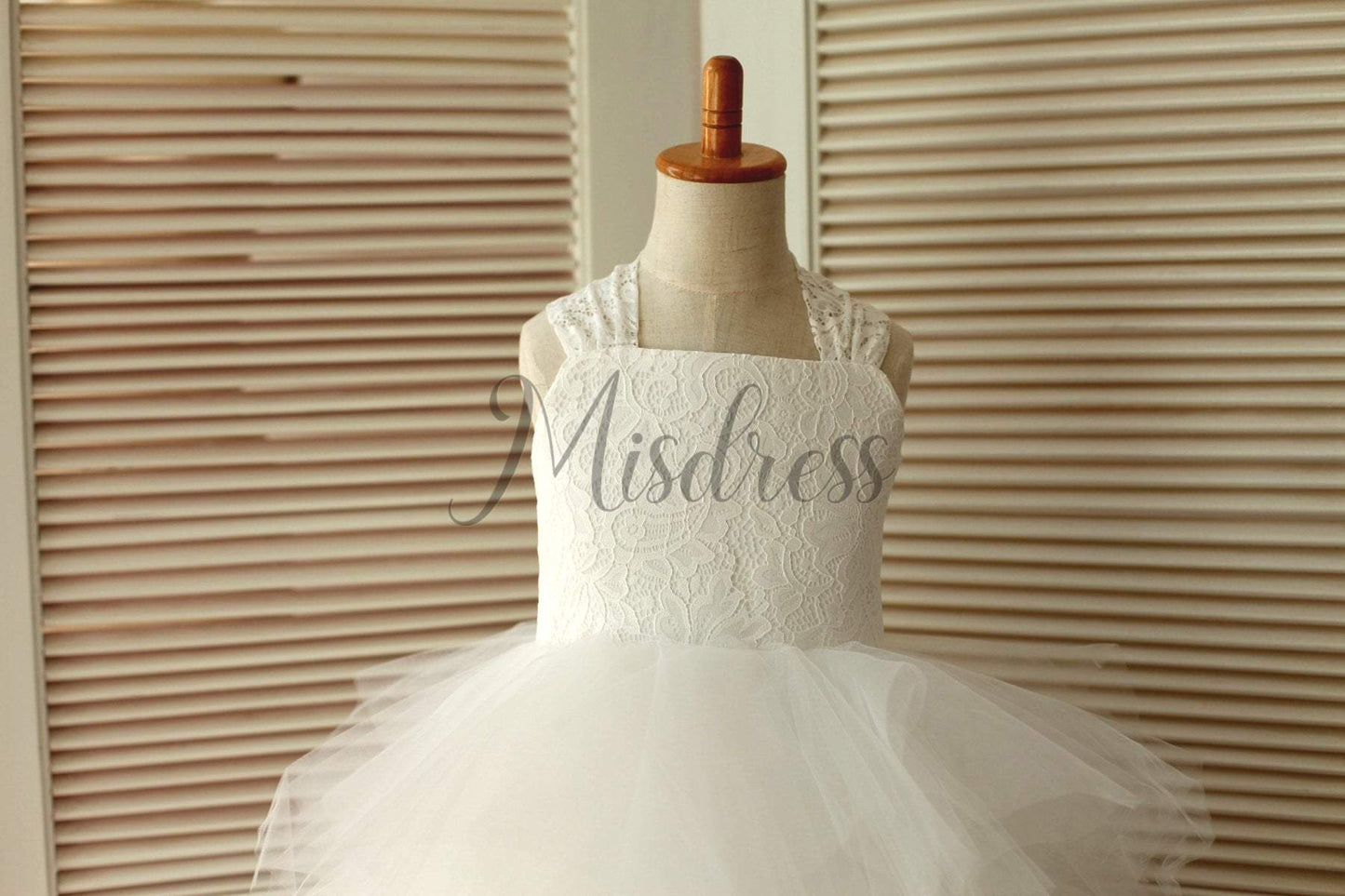 Backless Ivory Lace Ruffle Tulle Skirt Flower Girl Dress with big bow - Flower Girl Dresses