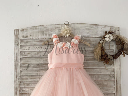 Pink 3D Flowers Wedding Flower Girl Dress Kids Party Dress - Flower Girl Dresses