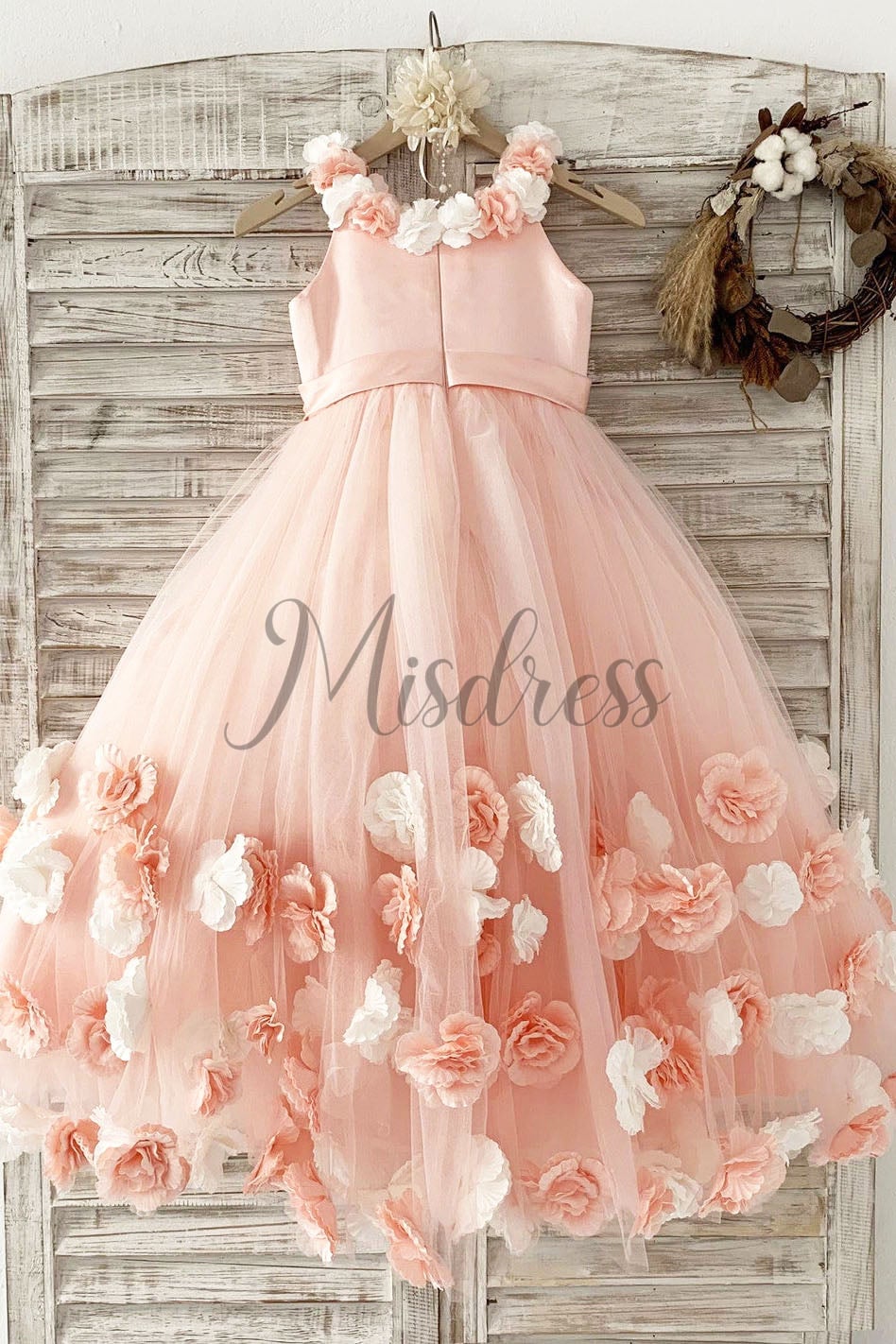 Pink 3D Flowers Wedding Flower Girl Dress Kids Party Dress - Flower Girl Dresses
