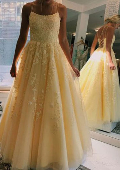 Ball Gown Lace Tulle Spaghetti Straps Crisscross Lace-up 