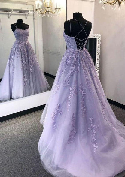 Ball Gown Lace Tulle Spaghetti Straps Crisscross Lace-up 